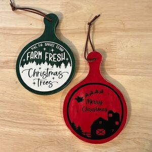 - Set of two mini Christmas cutting boards perfect for tiered tray decor.